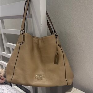 Coach Tan Leather Shoulder Bag with Signature Logo